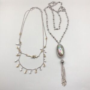 Lucky brand necklaces bundle lot 2 long chain 2 sided, multi layer branch boho